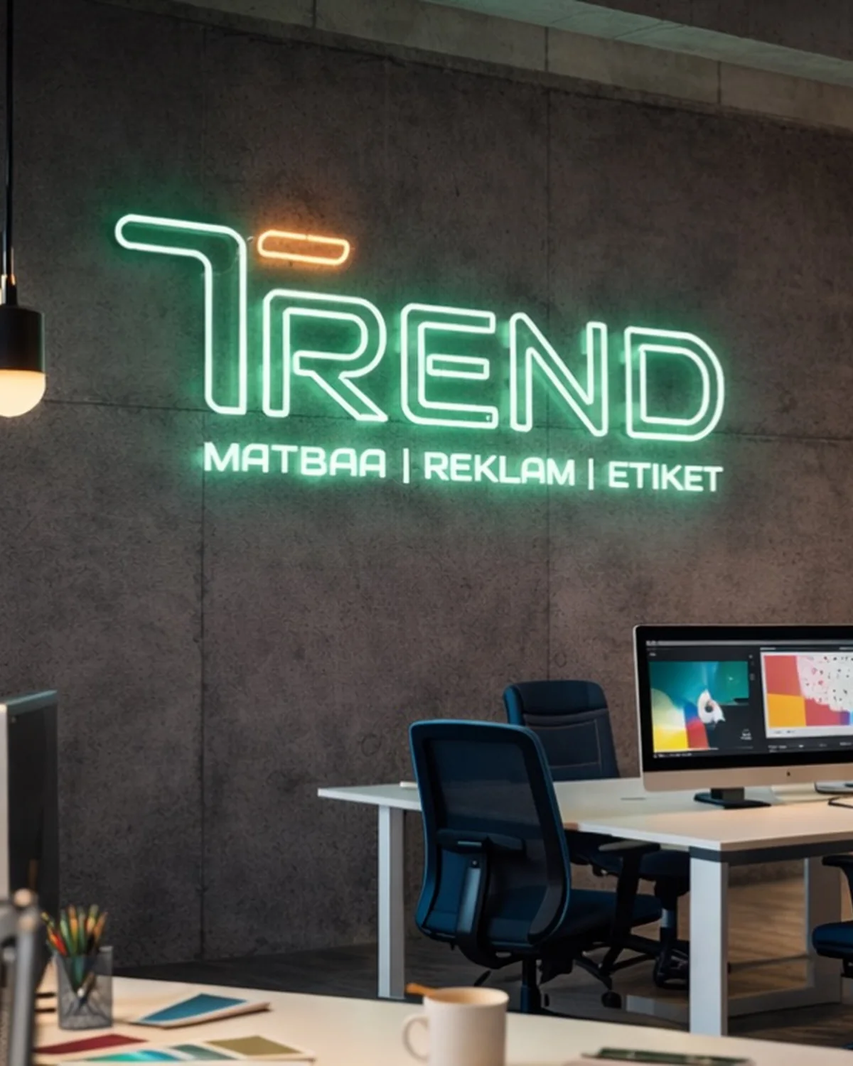 Trend Matbaa iç mekân ışıklı reklam ve logo uygulaması